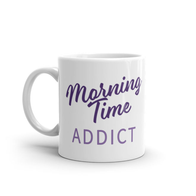 "Morning Time Addict" with Lavender and Mason Jar White Glossy Mug